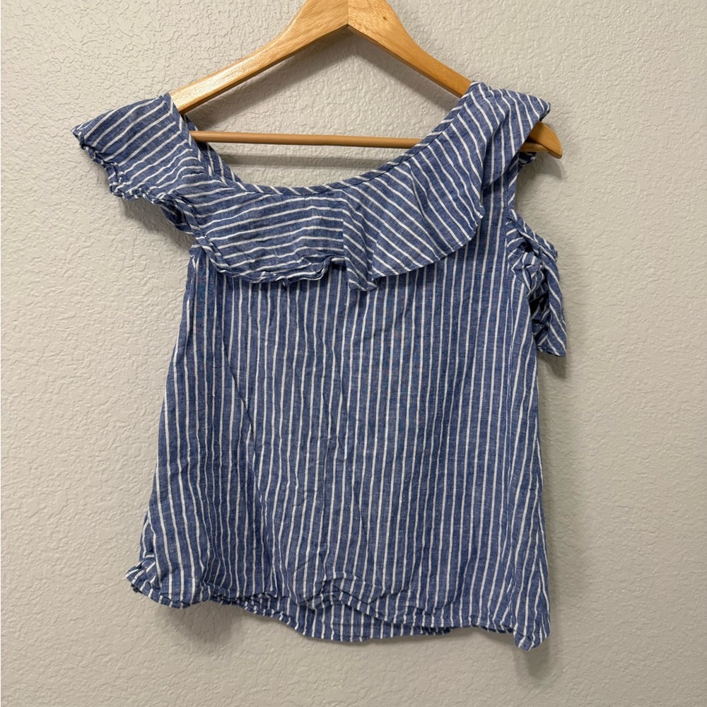 Madewell Striped Ruffle Off-Shoulder Top - Picture 4 of 4
